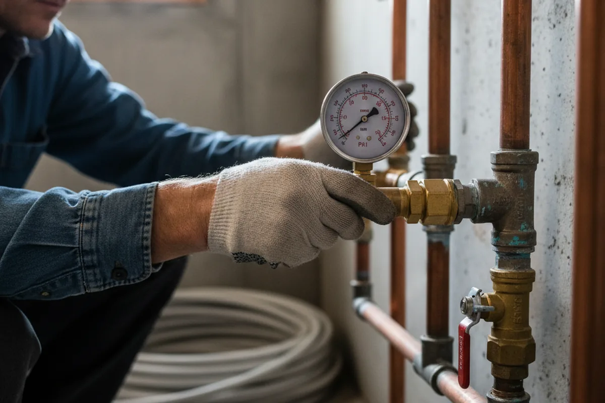 Pressure testing a repaired line during Water Line Repair in Ipswich